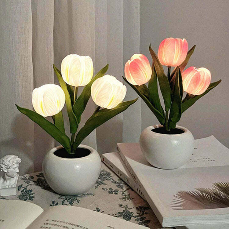 LED Tulip Table Lamp - Y2K Pop Star Style for Trendy Gyaru and Grunge Fashion Lovers