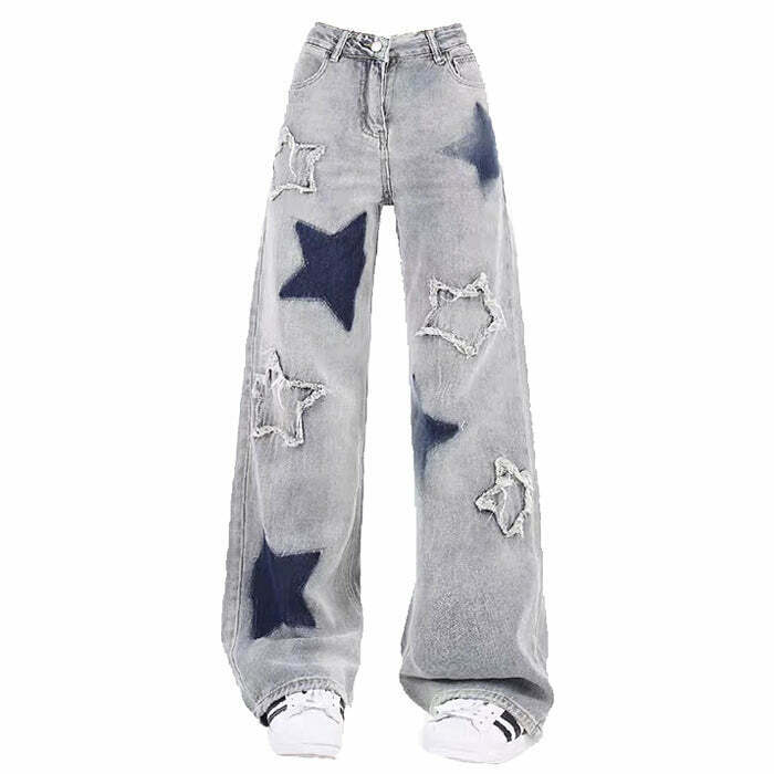 Light Blue Y2K Star Jeans - Trendy Baggy Style for a Chic Look - All Star Jeans Collection