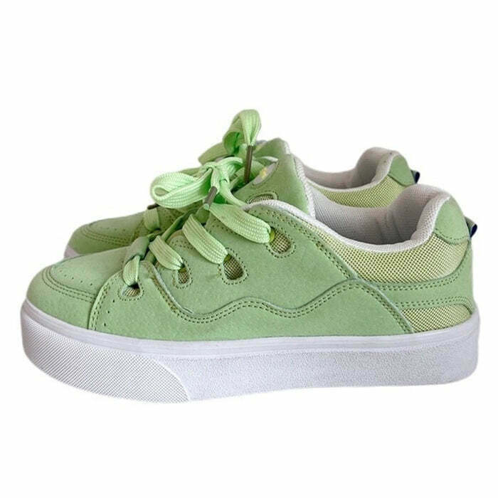 Light Green Skater Sneakers for Y2K Baddie Style and Grunge Outfits - Trendy Footwear