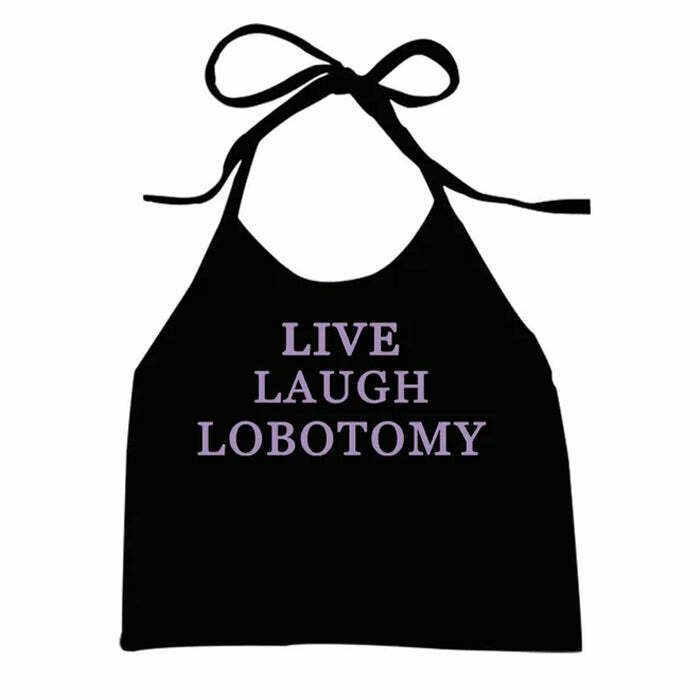 Live Laugh Halter Top - Trendy Y2K Style with Beaded Design for Grunge Fashion Lovers