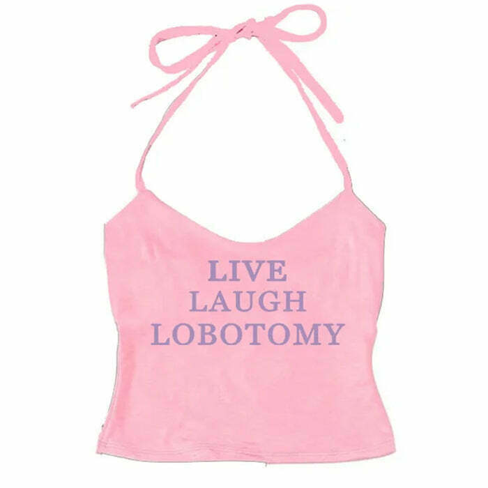 Live Laugh Halter Top - Trendy Y2K Style with Beaded Design for Grunge Fashion Lovers