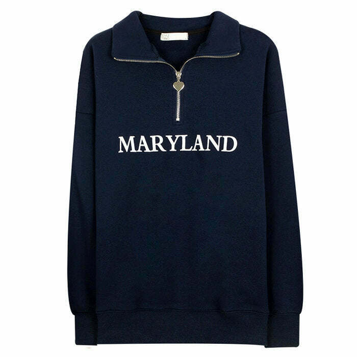 Maryland Zip Up Sweatshirt - Y2K Grunge Style for Casual Outfits and Cyber Fashion