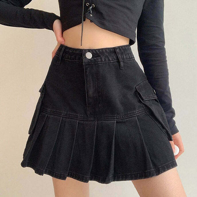 Meet Me On Campus Fishtail Denim Skirt - Trendy Y2K Style with Star Accents