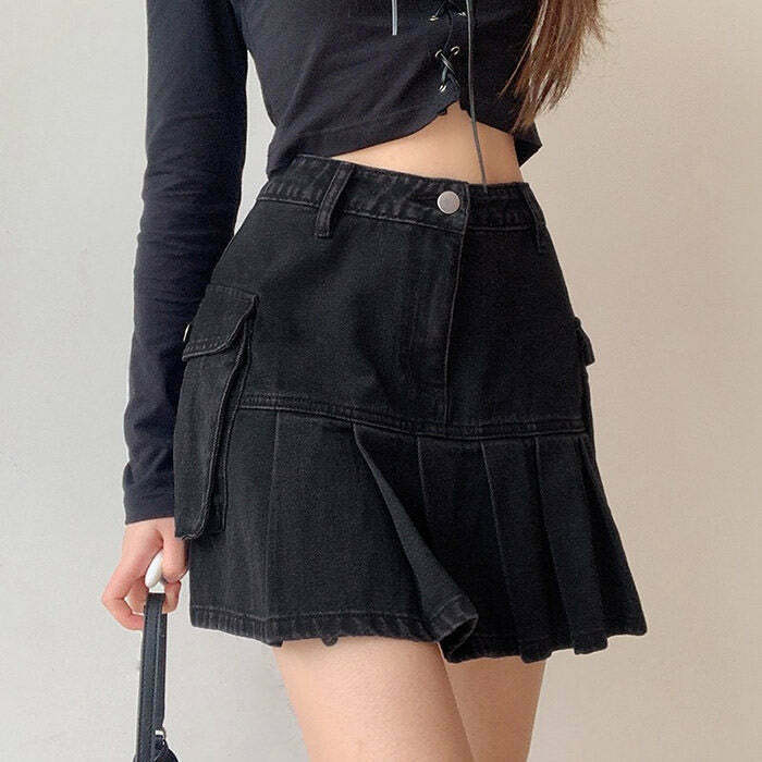 Meet Me On Campus Fishtail Denim Skirt - Trendy Y2K Style with Star Accents