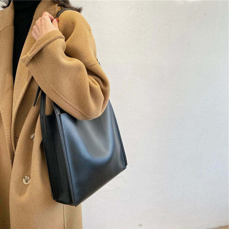 Minimalist Soft Leather Tote Bag for Y2K Fashion Lovers - Chic & Versatile Style