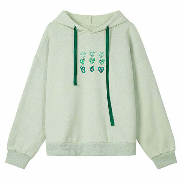 Mint Aesthetic Heart Hoodie - Edgy Y2K Grunge Fashion for Hip Hop & Harajuku Styles