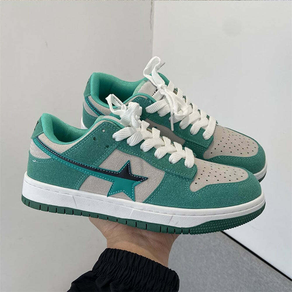 Mint Green Star Sneakers for Y2K Fashion - Trendy Mint Green Sneakers for Stylish Kids