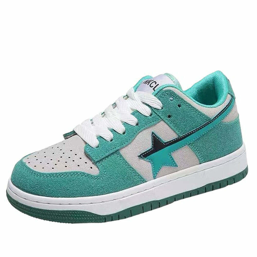 Mint Green Star Sneakers for Y2K Fashion - Trendy Mint Green Sneakers for Stylish Kids