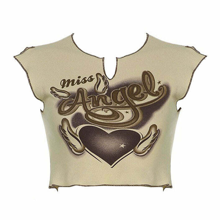 Miss Angel Ribbed Top - Trendy Y2K Fashion Piece for Retro Style Enthusiasts