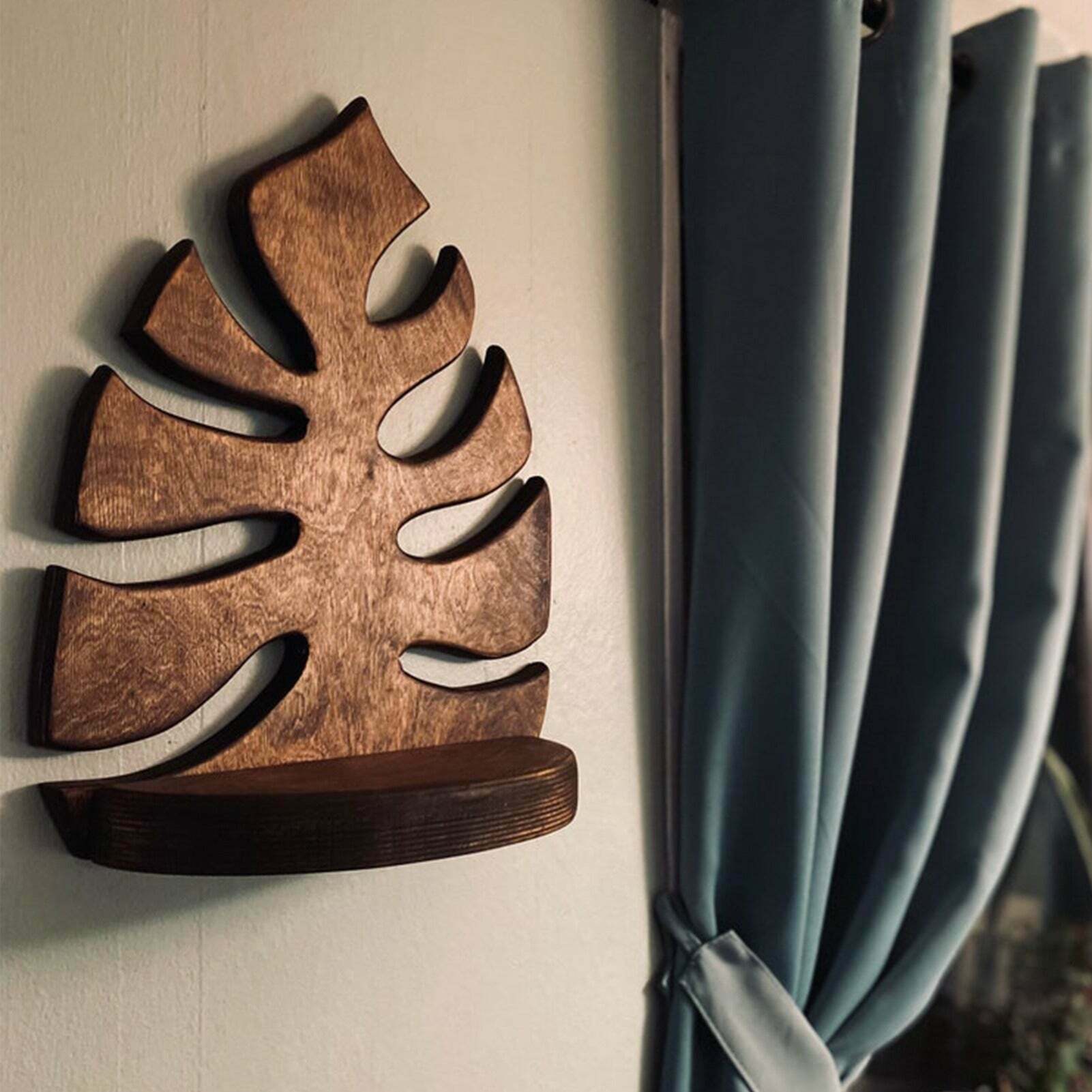 Monstera Leaf Wooden Shelf - Y2K Retro Home Decor for Trendy Fashion Enthusiasts