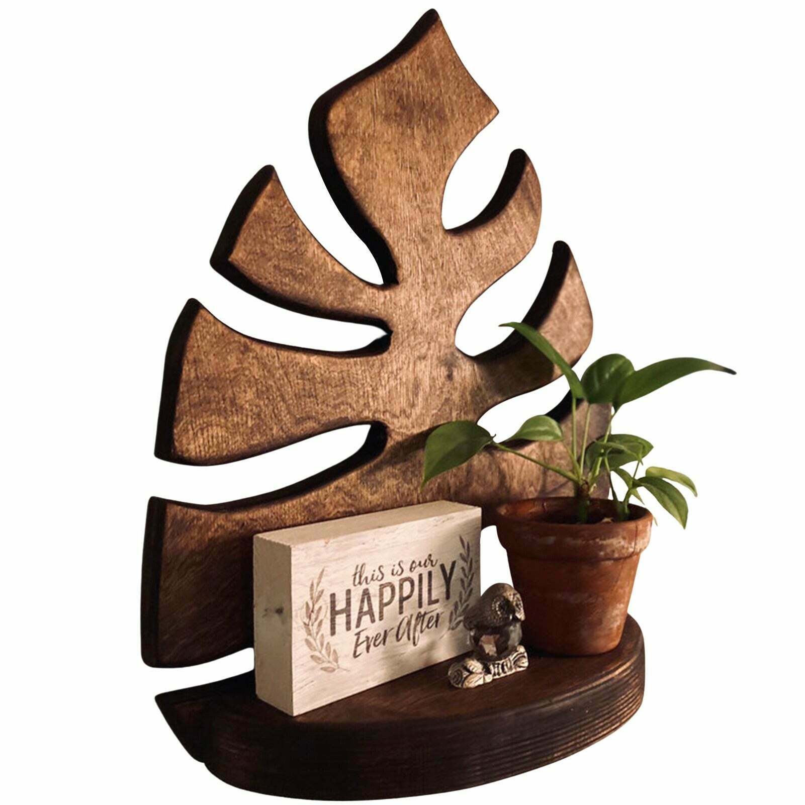 Monstera Leaf Wooden Shelf - Y2K Retro Home Decor for Trendy Fashion Enthusiasts