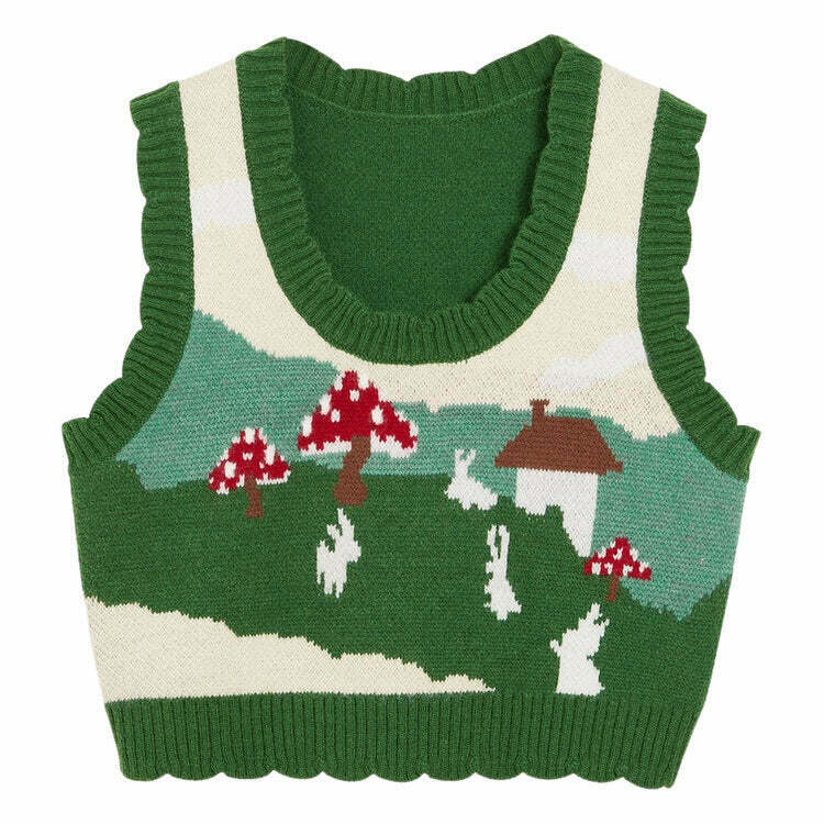 Mushroom Aesthetic Knit Vest for Y2K Style - Retro Fashion Essential for Trendy Kids