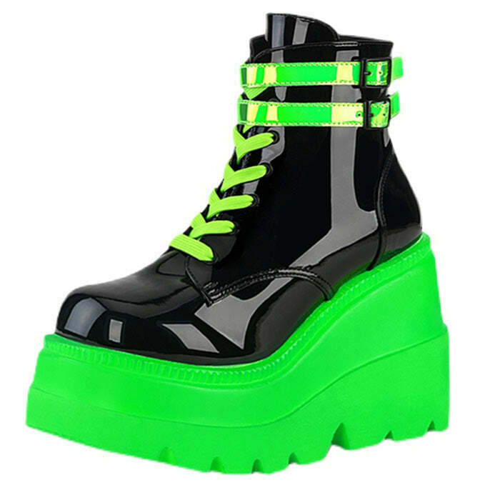 Neon Tornado Platform Boots - Y2K Retro Style for Trendy Cyber Fashion Enthusiasts