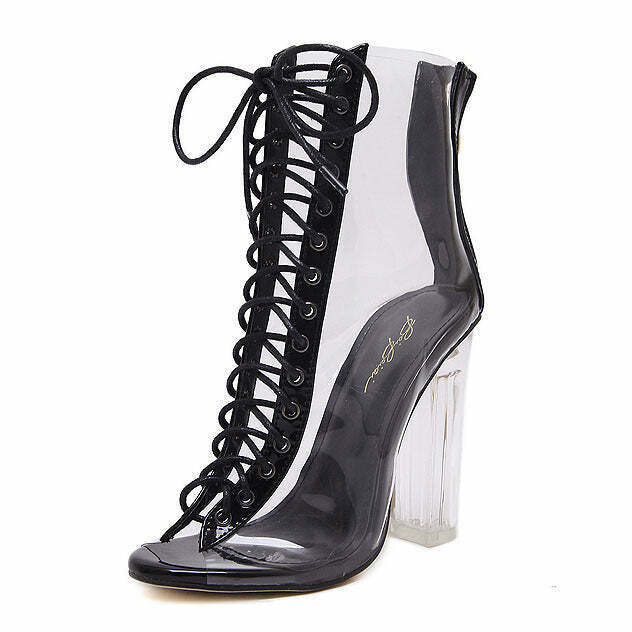 Nude Clear Lace Up Heels for Y2K Style: Perfect for Women's Fashion & Trendy Outfits