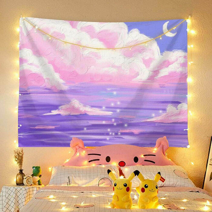 Oil Painting Tapestry with LED Lights Set - Y2K Fashion Shirt & Grunge Style Decor