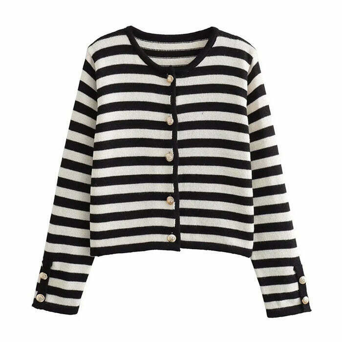 Old Money Striped Cardigan - Y2K Retro Fashion for Stylish Beach Outfits & Casual Looks