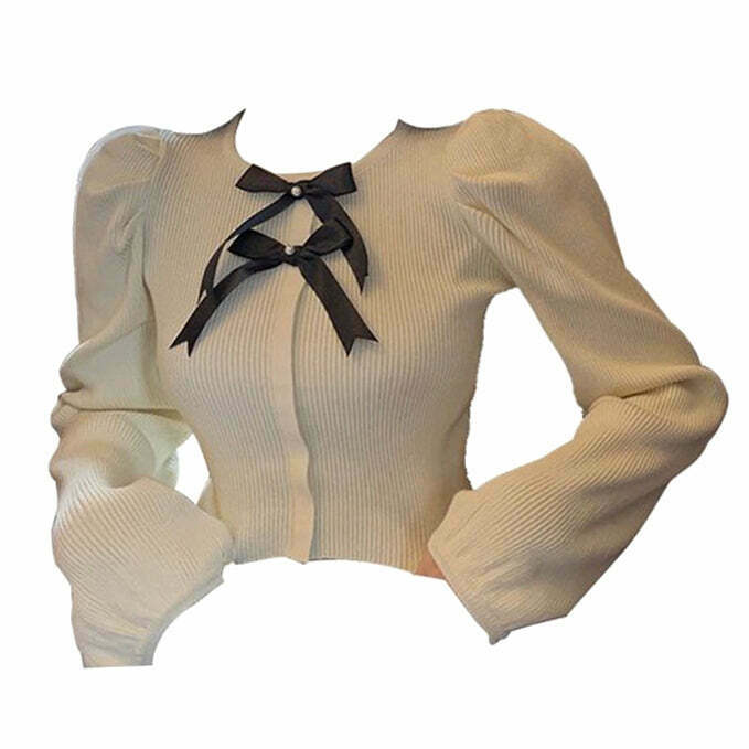 Parisian Style Ribbed Top with Bows - Trendy Y2K Fashion for Stylish Outfits and Raves