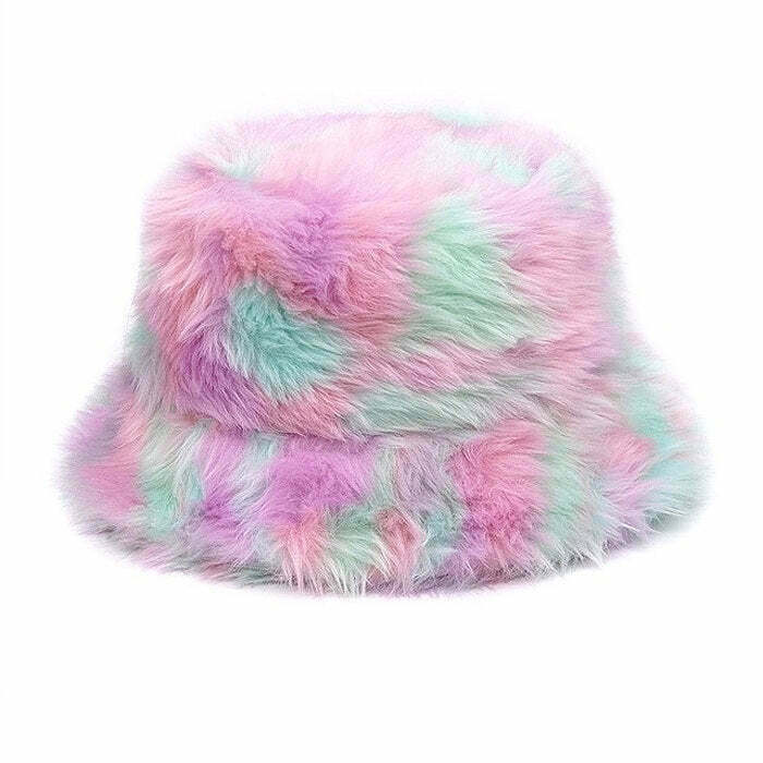 Pastel Aesthetic Fluffy Bucket Hat - Y2K Grunge Fashion Accessory for Trendy Fall Outfits