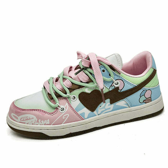 Pastel Heart Aesthetic Sneakers for Y2K Fashion - Trendy Grunge Style Footwear