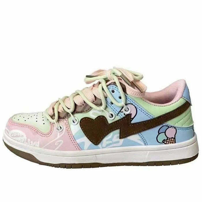 Pastel Heart Aesthetic Sneakers for Y2K Fashion - Trendy Grunge Style Footwear