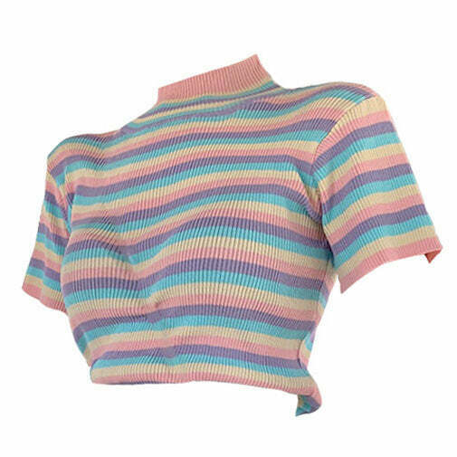 Pastel Sweetz Ribbed Top - Trendy Y2K Fashion for Grunge and Cyber Styles