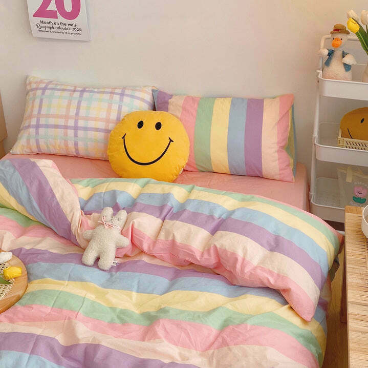 Pastel Sweetz Y2K Bedding Set - Trendy 2000s Style for a Cozy, Stylish Bedroom