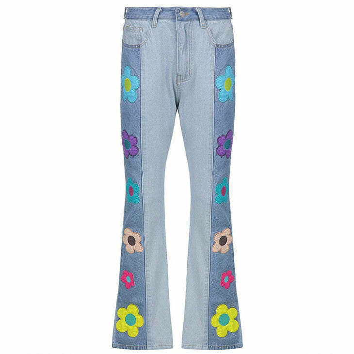 Peace & Petals Indie Kid Jeans - Trendy Y2K Fashion for a Stylish Summer Look