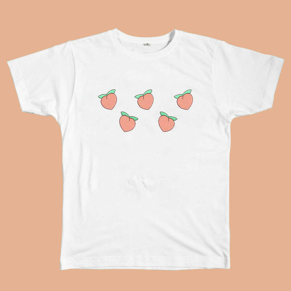 Peaches Embroidered Tee - Y2K Style Gothic Tee for Trendy Outfits and Fashion Lovers