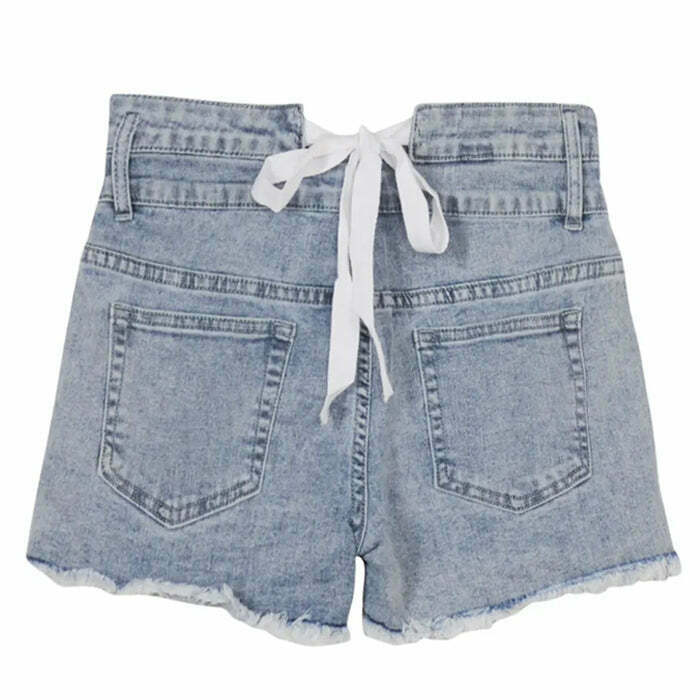 Permanent Vacation Rhinestone Fringe Denim Shorts - Colorful Flared Patchwork Style