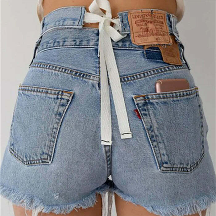 Permanent Vacation Rhinestone Fringe Denim Shorts - Colorful Flared Patchwork Style