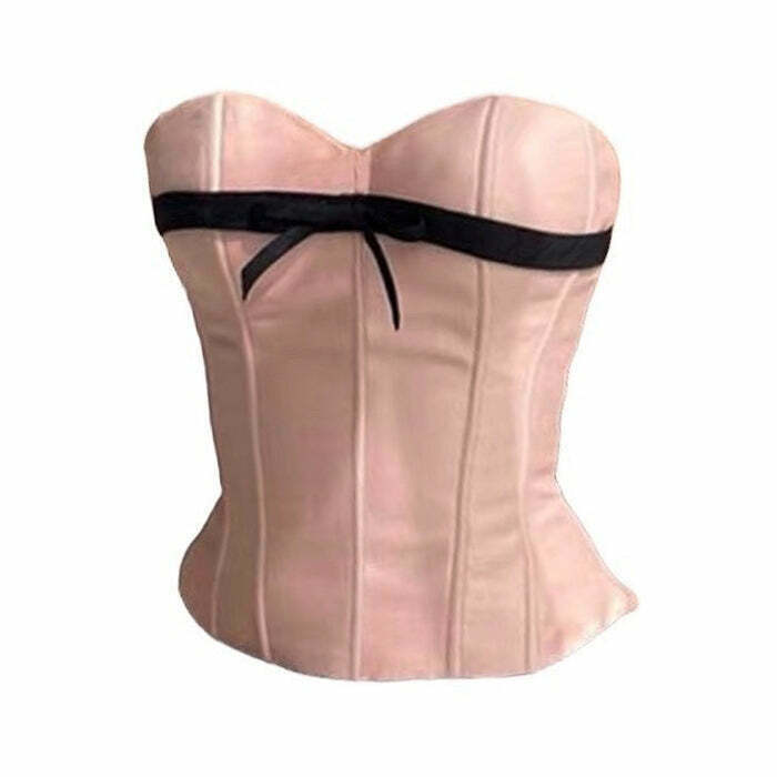 Pink Satin Bow Corset - Y2K Grunge Fashion Top for Trendy 2000s Inspired Outfits