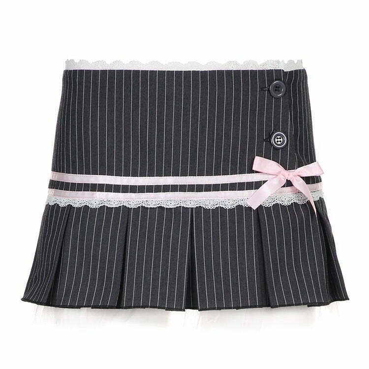 Pinstripe Coquette Micro-Mini Skirt - Y2K Grunge & Harajuku Style Fashion Statement