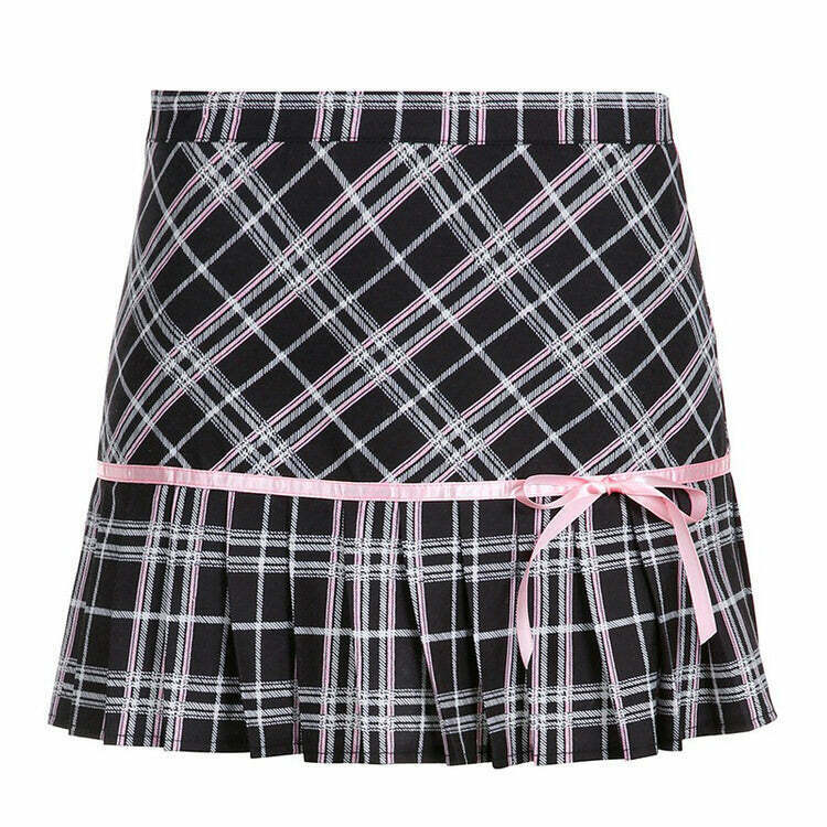 Plaid Coquette Ribbon Mini Skirt - Trendy Y2K Fashion for Party Outfits & Grunge Style