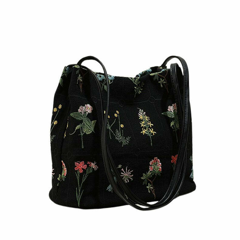 Plant Mom Aesthetic Flower Embroidery Bag - Trendy Y2K Style Tote for Fashion Lovers