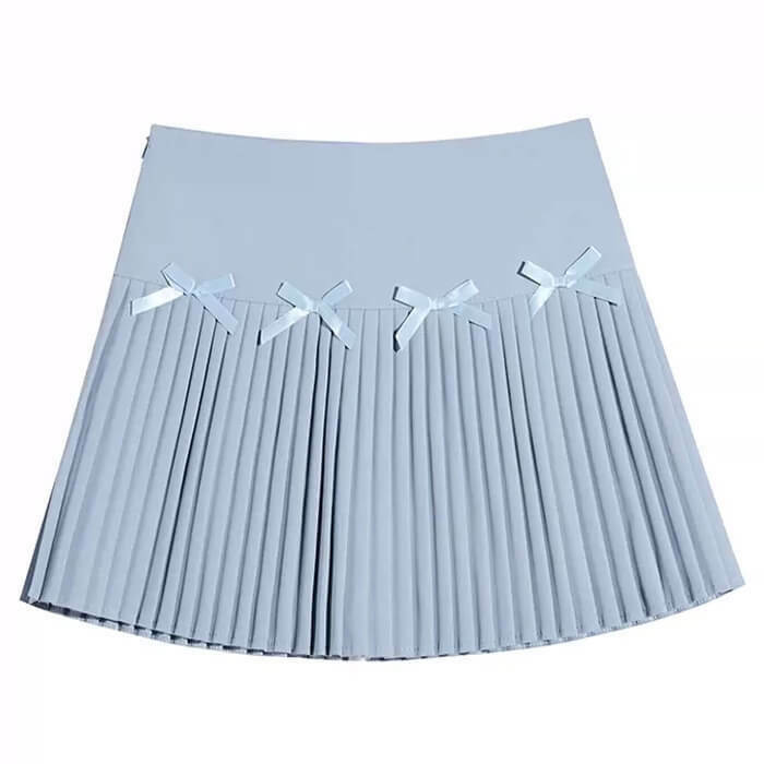 Playful Bows Pleated Mini Skirt with Belt - Trendy Y2K Style for Fashion-Forward Looks