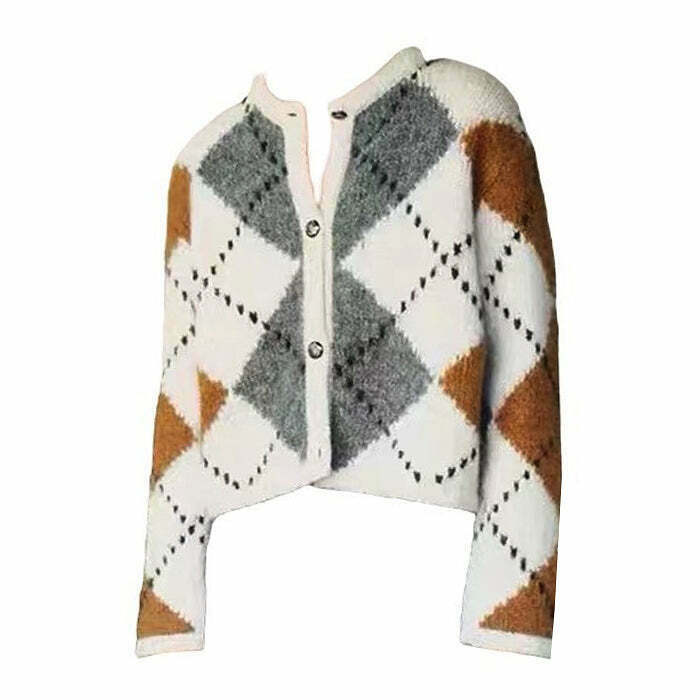 Preppy Aesthetic Argyle Cardigan for Y2K Fashion Lovers - Trendy Grunge Style Essential