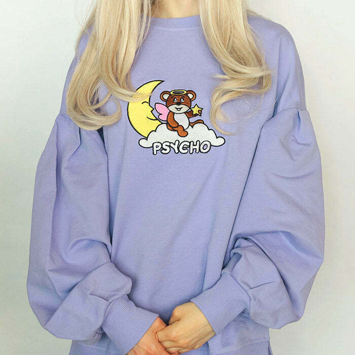 Psycho Bear Y2K Sweatshirt - Trendy Grunge Hoodie for Retro Style and Fairy Outfits