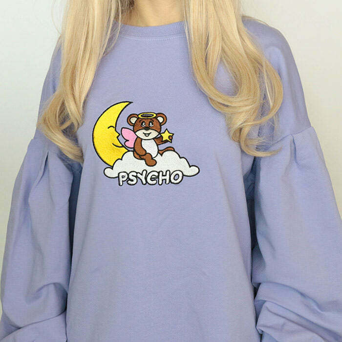 Psycho Bear Y2K Sweatshirt - Trendy Grunge Hoodie for Retro Style and Fairy Outfits