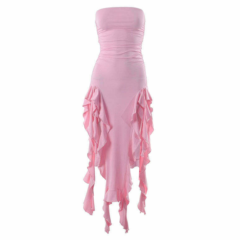 Pure Flirting Ruffle Split Dress - Trendy Y2K Style for Effortless Chic Looks