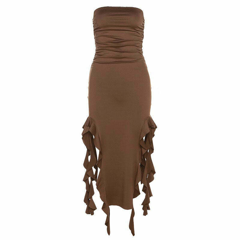 Pure Flirting Ruffle Split Dress - Trendy Y2K Style for Effortless Chic Looks