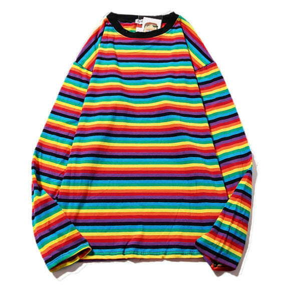 Rainbow Extra Long Sleeve Tee - Y2K Grunge Style Shirt for Trendy Party Outfits