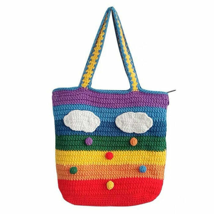 Rainbow Knitted Tote Bag - Trendy Y2K Fashion Accessory for Stylish Outfits & Gacha Looks