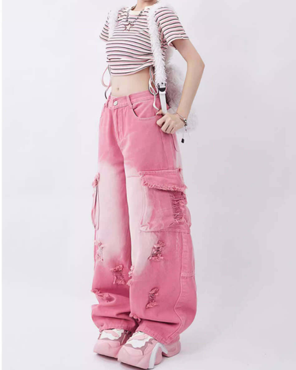 Rebel Pink Cargo Jeans for Y2K Style: Trendy Anime-Inspired Outfits & Fashion Essentials