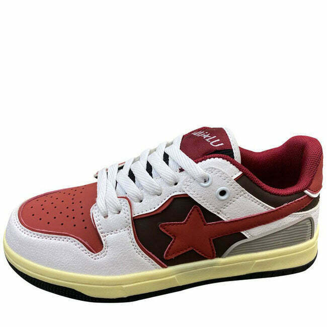 Red & Grey Shooting Star Sneakers for Trendy Y2K Outfits - Preppy & Grunge Styles