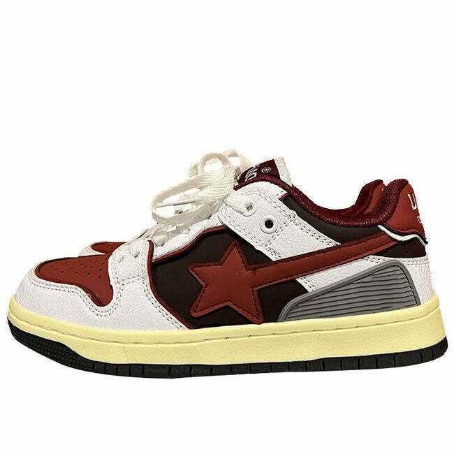 Red & Grey Shooting Star Sneakers for Trendy Y2K Outfits - Preppy & Grunge Styles