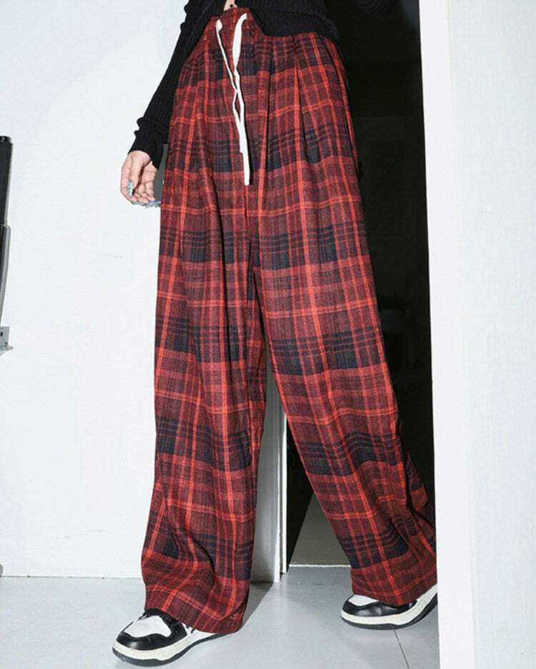 Red Grunge Plaid Pants - Original Y2K Style for Women | Trendy 2000s Fashion & Outfits