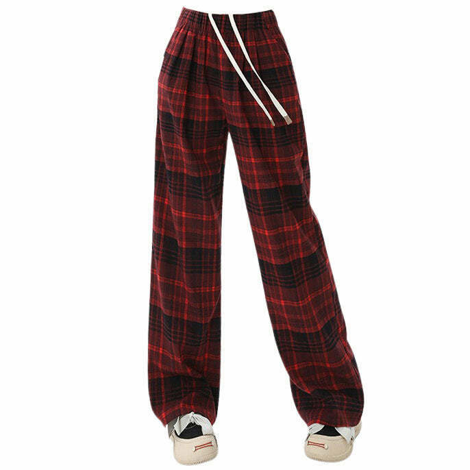 Red Grunge Plaid Pants - Original Y2K Style for Women | Trendy 2000s Fashion & Outfits