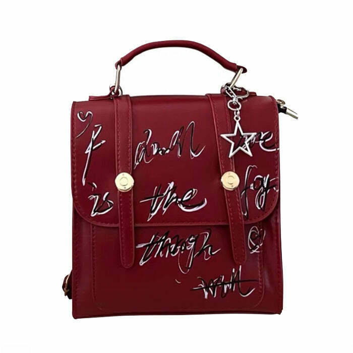 Red Grunge Star Backpack - Trendy Y2K Fashion Accessory for Stylish Outfits