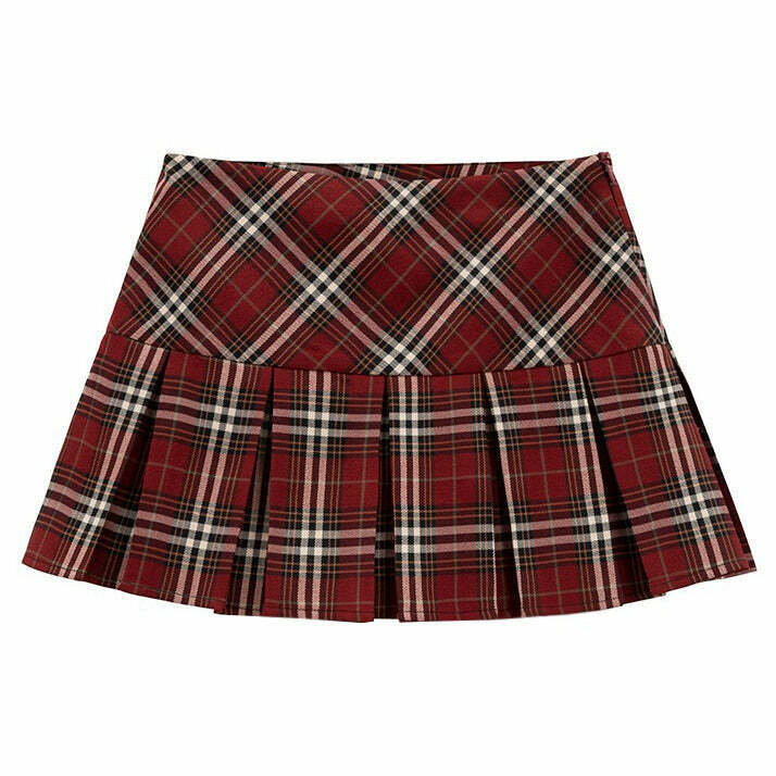 Red Plaid Grunge Pleated Skirt - Trendy Y2K Style for Fashion-Forward Outfits