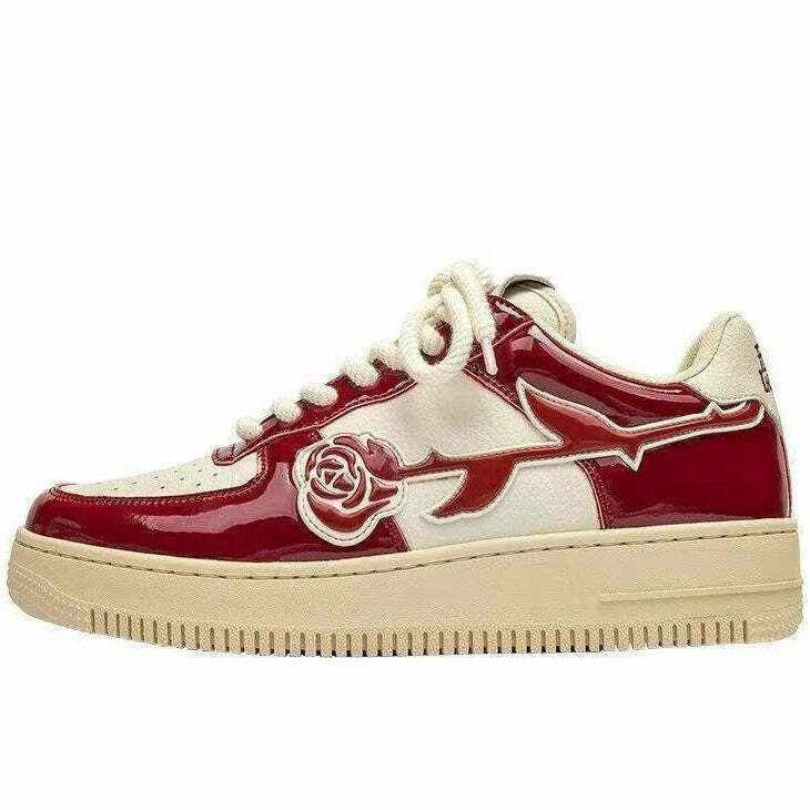 Red Rose Aesthetic Sneakers - Y2K Retro Style Footwear for Trendy Fashion Lovers